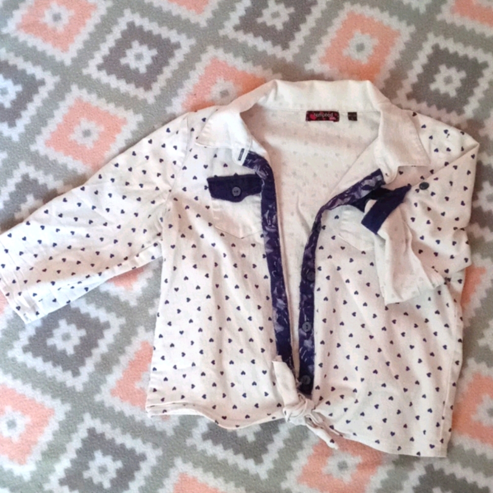 Tempted blue white heart tie up shirt